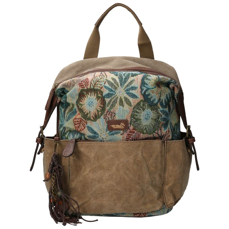 Mochila tela con detalle en PU - beige — Symphorine