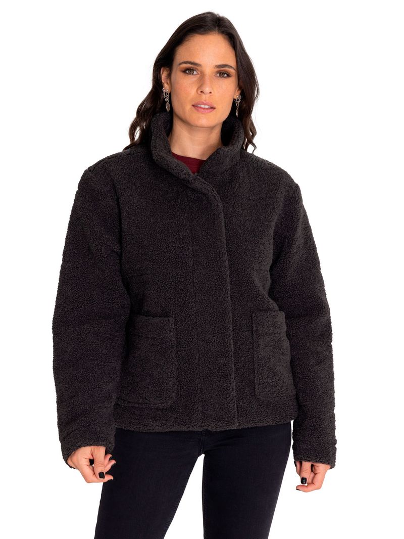 Polar-Casual-Mujer-Insulated-Full-Zip-Teddy-Jacket-Negro-Cat