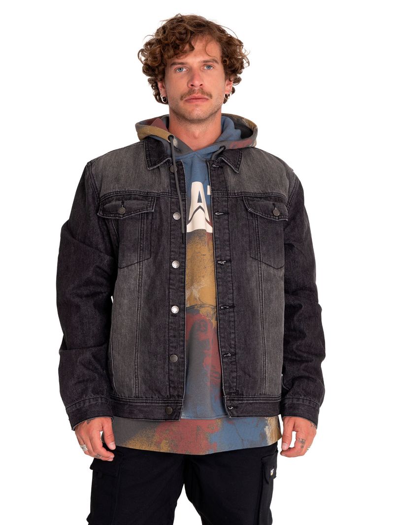 Chaqueta-Casual-Hombre-Flannel-Lined-Denim-Jacket-Gris-Cat