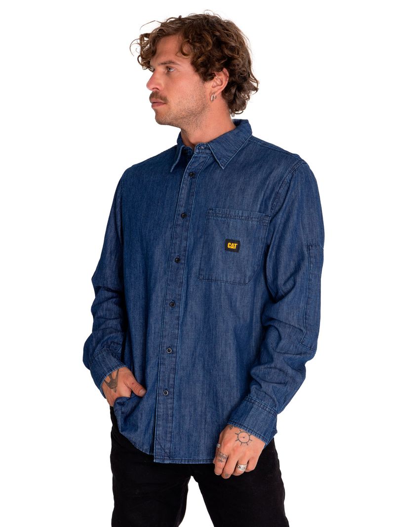 Camisa-Manga-Larga-Casual-Hombre-Denim-L-S-Shirt-Gris-Cat