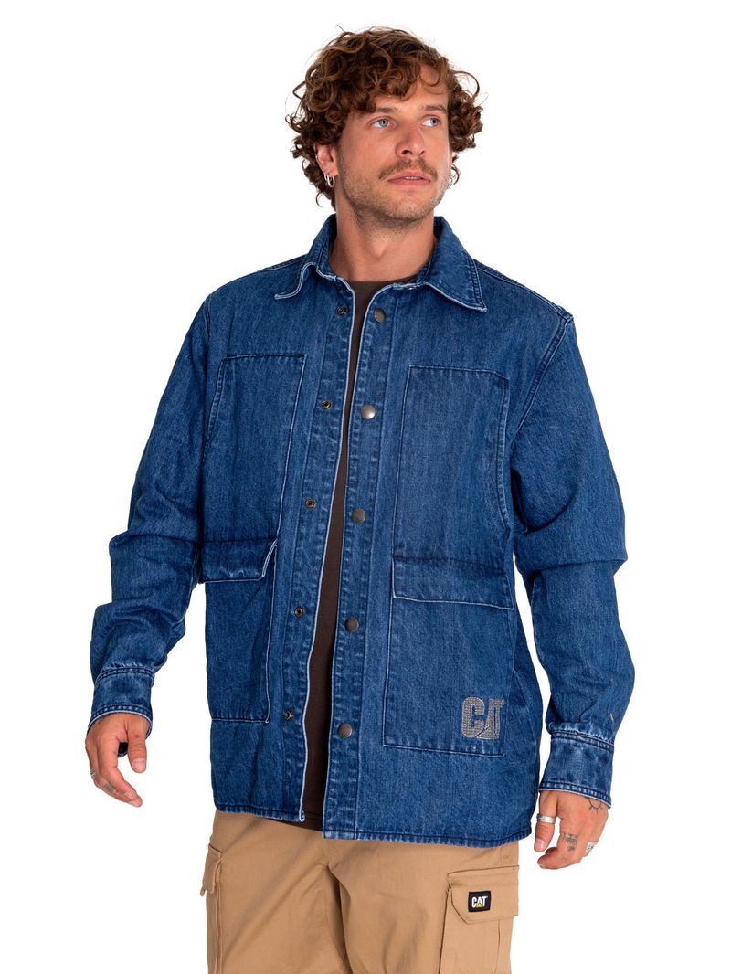 Chaqueta-Casual-Unisex-Rigid-Denim-Heavy-Overshirt-Gris-Cat