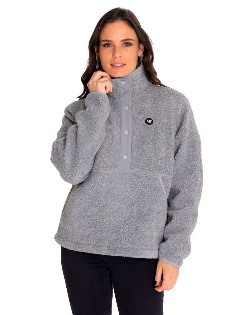 Polar-Casual-Mujer-Sherpa-Fleece-Snap-Front-Pullover-Jacket-Gris-Cat