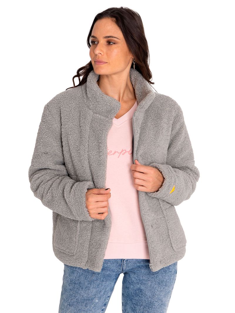 Polar-Casual-Mujer-Insulated-Full-Zip-Teddy-Jacket-Gris-Cat