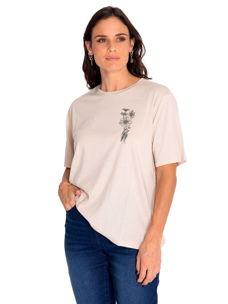 Polera-Manga-Corta-Casual-Mujer-Oversized-Sketch-Floral-Graphic-Tee-1-Beige-Crudo-Cat