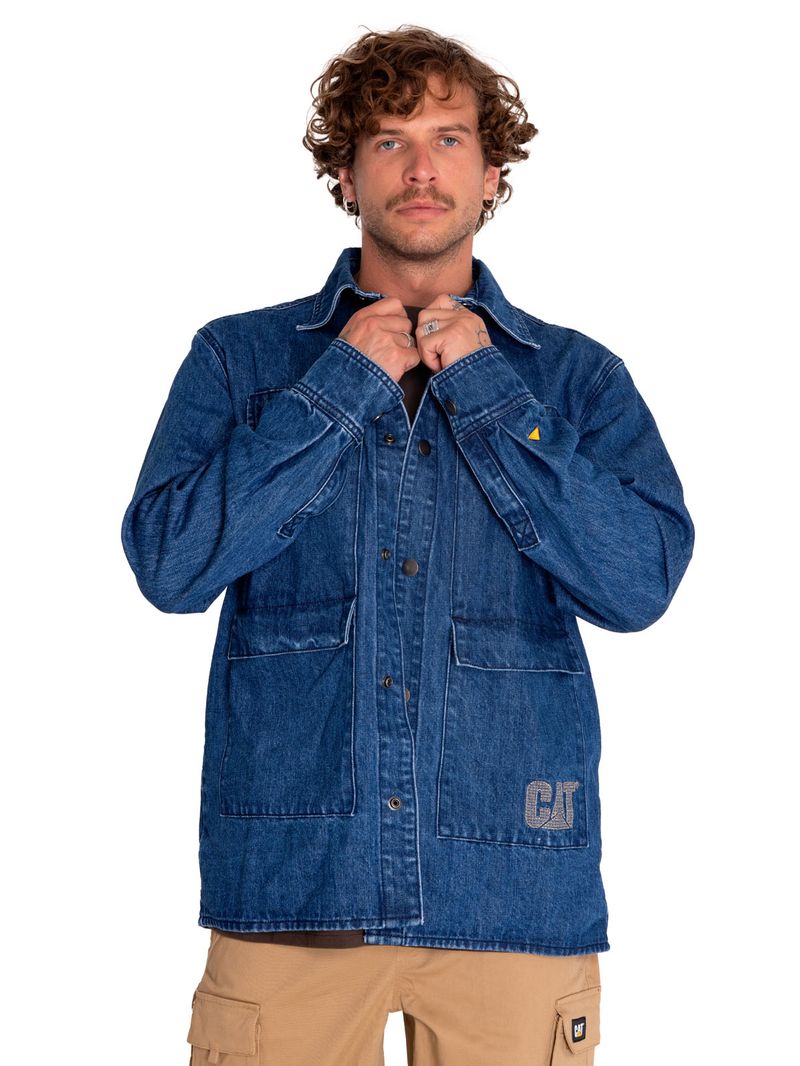 Chaqueta-Casual-Unisex-Rigid-Denim-Heavy-Overshirt-Gris-Cat