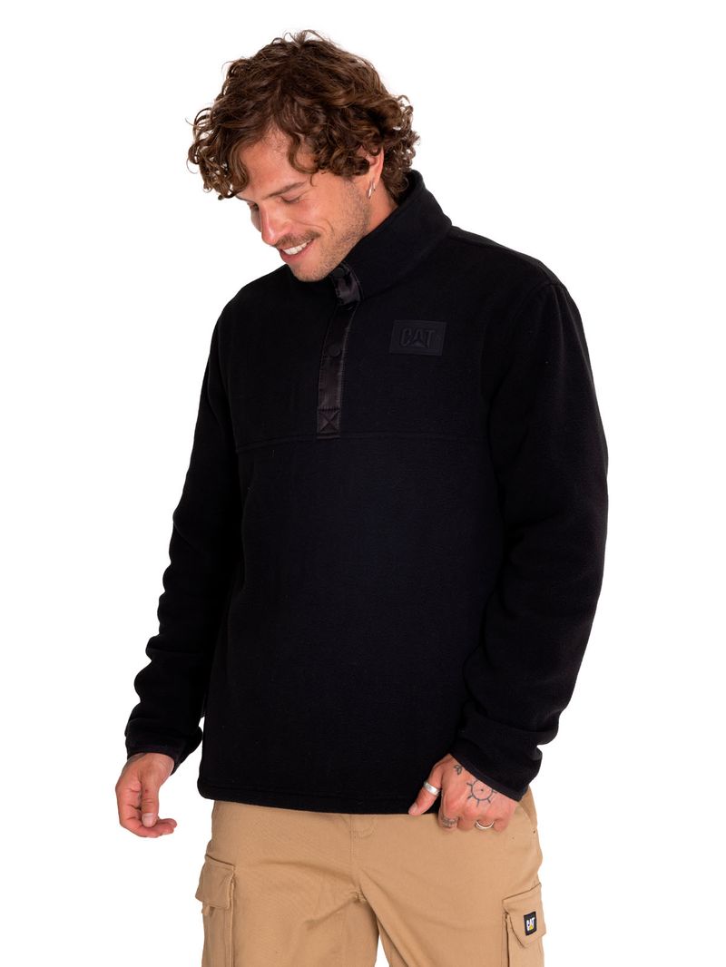 Polar-Casual-Hombre-Polar-Fleece-Half-Snap-Jacket-Negro-Cat