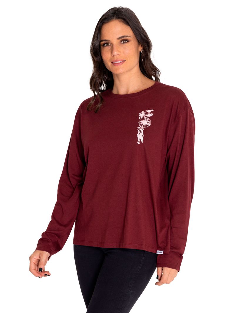 Polera-Manga-Larga-Casual-Mujer-Oversized-Sketch-Floral-L-S-Graphic-Tee-Rojo-Cat