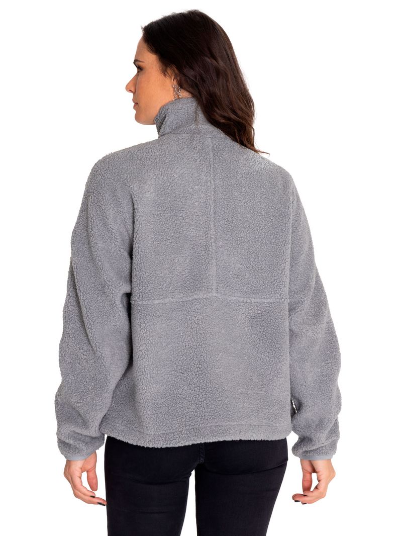 Polar-Casual-Mujer-Sherpa-Fleece-Snap-Front-Pullover-Jacket-Gris-Cat