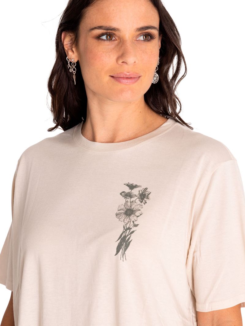 Polera-Manga-Corta-Casual-Mujer-Oversized-Sketch-Floral-Graphic-Tee-1-Beige-Crudo-Cat