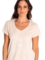 Polera-Manga-Corta-Casual-Mujer-Novelty-Graphic-V-Neck-Tee-Beige-Crudo-Cat