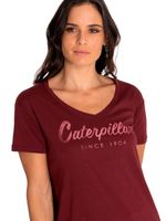 Polera-Manga-Corta-Casual-Mujer-Caterpillar-Script-V-Neck-Tee-Rojo-Cat