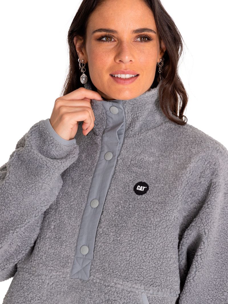 Polar-Casual-Mujer-Sherpa-Fleece-Snap-Front-Pullover-Jacket-Gris-Cat