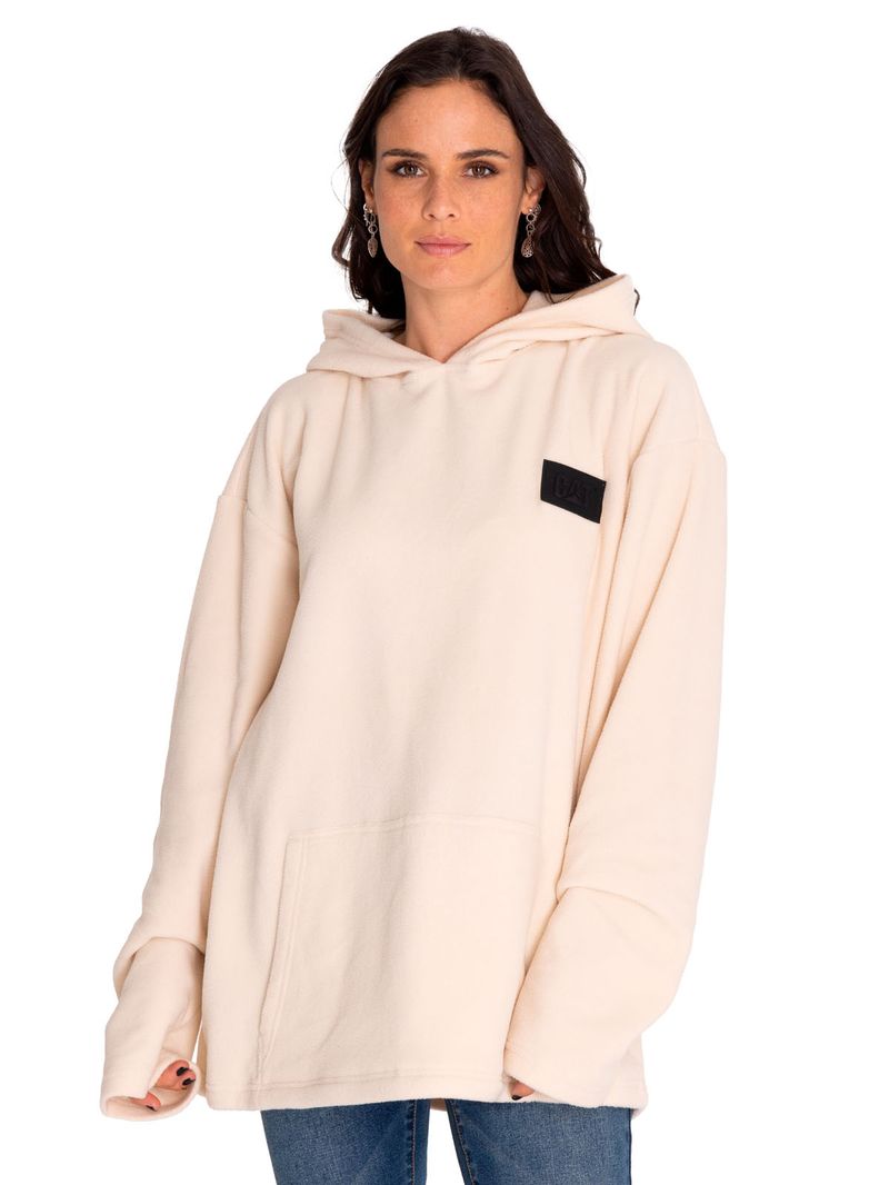 Poleron-Casual-Unisex-Microfleece-Pullover-Hoodie-Beige-Crudo-Cat