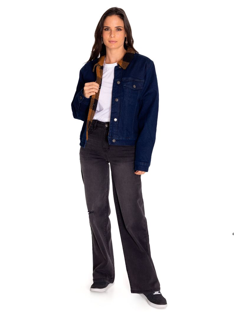 Chaqueta Denim Mujer Denim Plaid-Lined Jacket Azul Cat