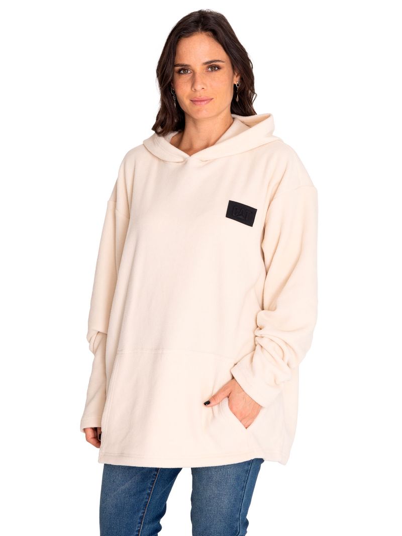 Poleron-Casual-Unisex-Microfleece-Pullover-Hoodie-Beige-Crudo-Cat