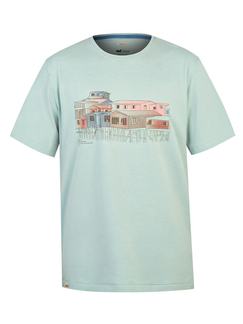 Polera Fibras Recicladas Hombre Places Verde Rockford