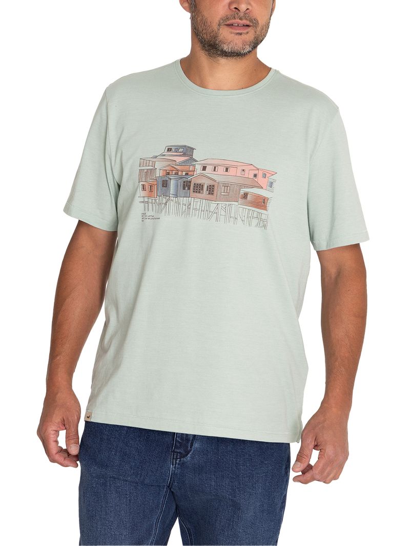 Polera Fibras Recicladas Hombre Places Verde Rockford