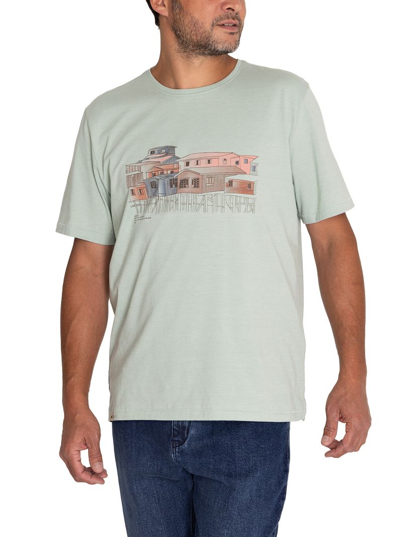 Polera Fibras Recicladas Hombre Places Verde Rockford