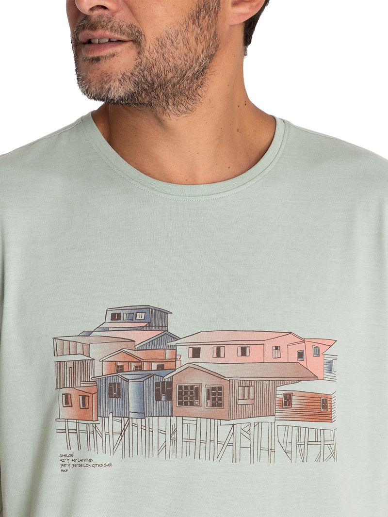 Polera Fibras Recicladas Hombre Places Verde Rockford