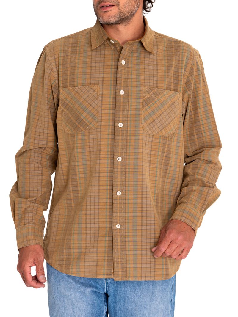 Camisa-Algodon-Organico-Hombre-Tartancord-Beige-Crudo-Rockford
