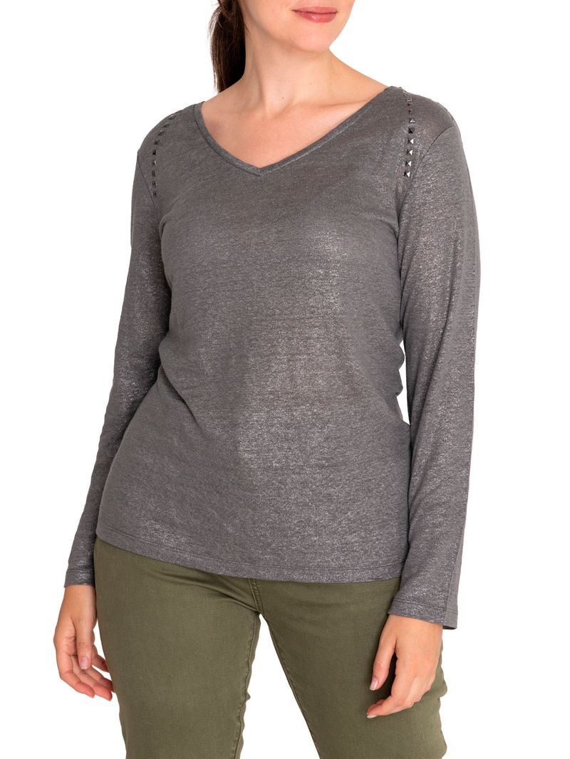 Polera Lino Orgánico Mujer Emily Gris Rockford