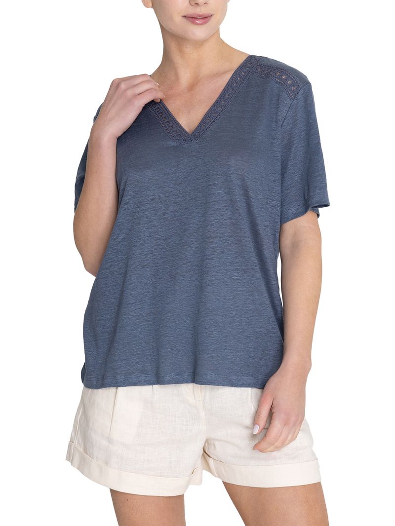 Polera Lino Orgánico Mujer Remini Azul Rockford