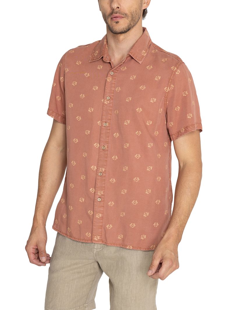 Camisa Tencel Hombre Tencelprint Naranjo Rockford