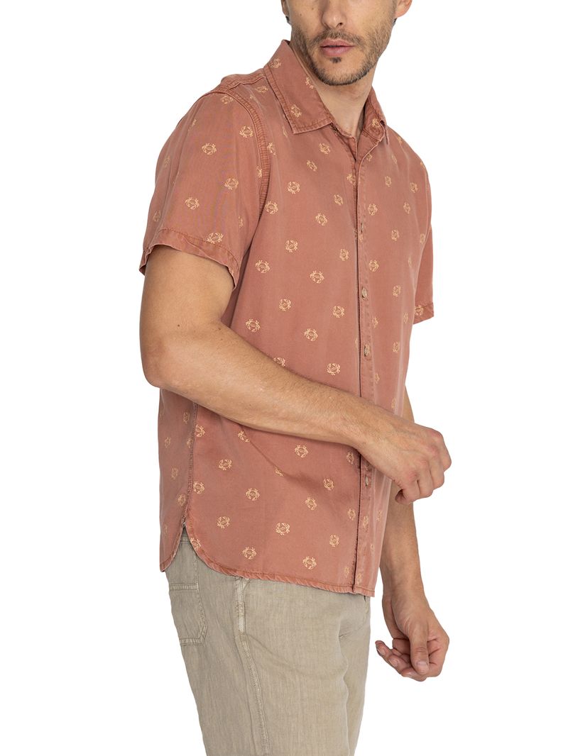 Camisa Tencel Hombre Tencelprint Naranjo Rockford