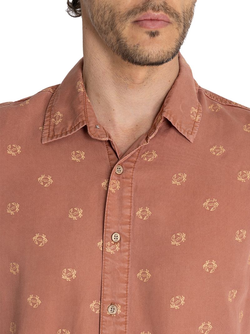 Camisa Tencel Hombre Tencelprint Naranjo Rockford