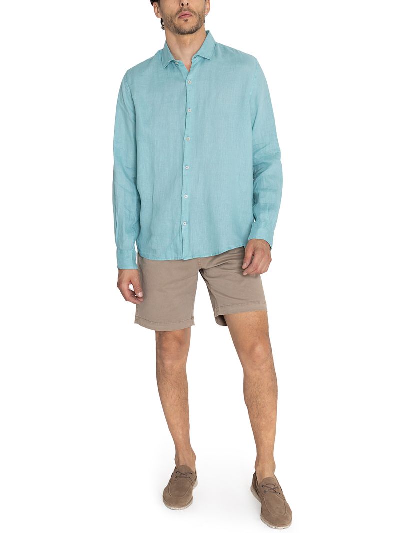 Camisa Lino Orgánico Hombre Linenpro Turquesa Rockford