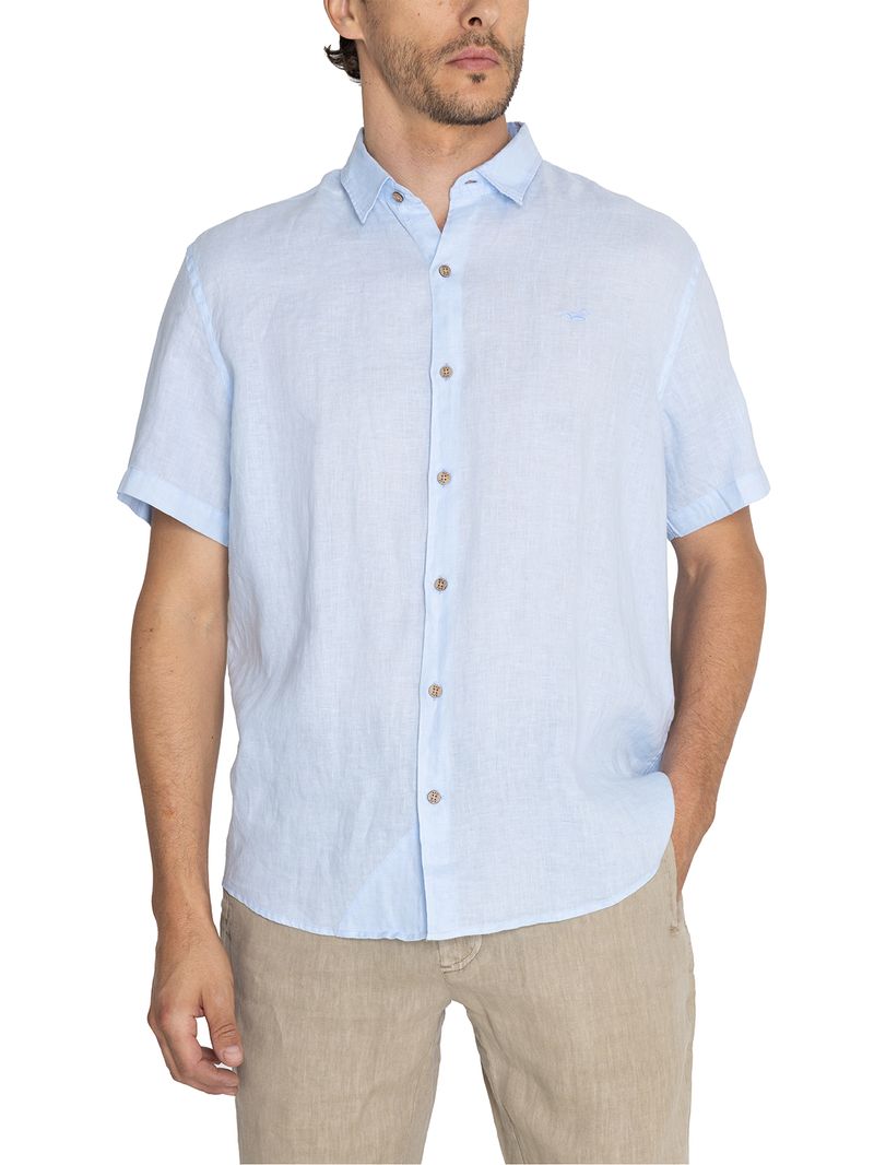 Camisa Lino Orgánico Hombre Linenjer Celeste Rockford