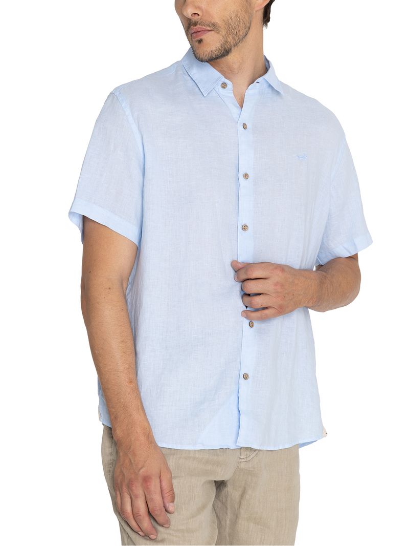 Camisa Lino Orgánico Hombre Linenjer Celeste Rockford