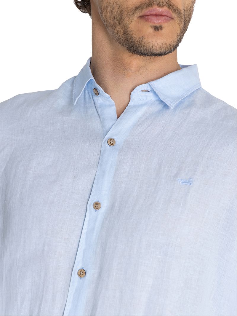 Camisa Lino Orgánico Hombre Linenjer Celeste Rockford