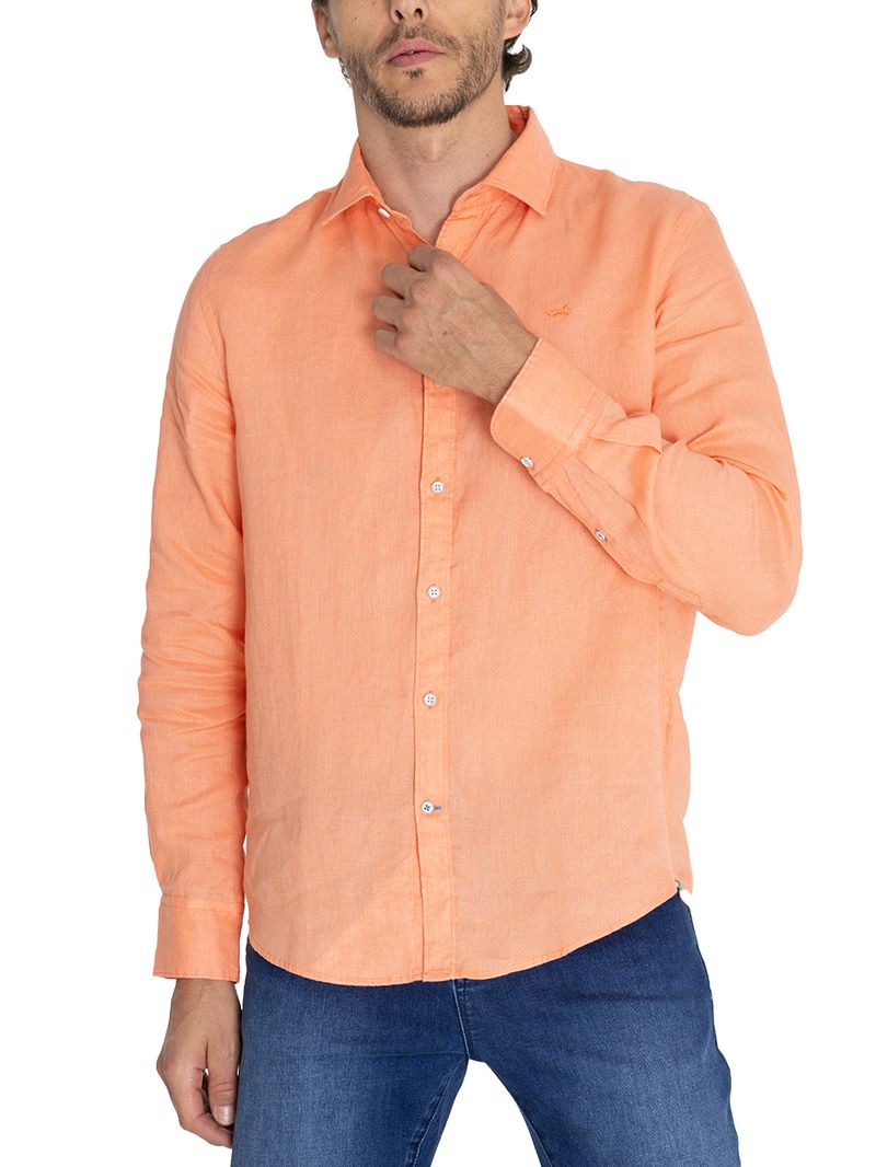 Camisa-Lino-Organico-Hombre-Linensol-Naranjo-Rockford