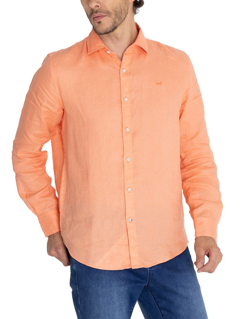 Camisa-Lino-Organico-Hombre-Linensol-Naranjo-Rockford
