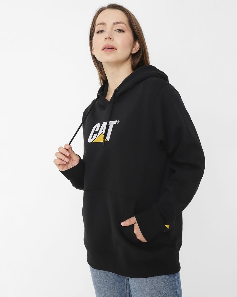 Poleron-Casual-Unisex-FLEECE-CAT-LOGO-PULLOVER-HOODIE-Negro-CAT