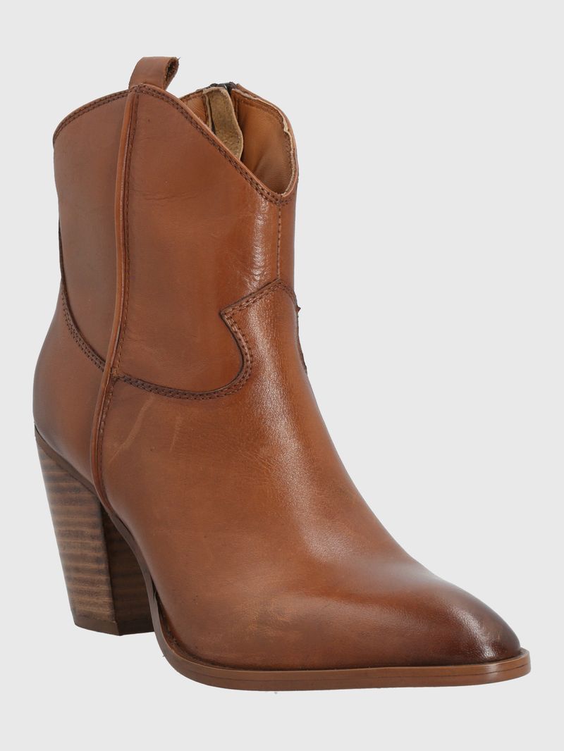 Botin Vaquero Cuero Mujer Vanna Café Claro