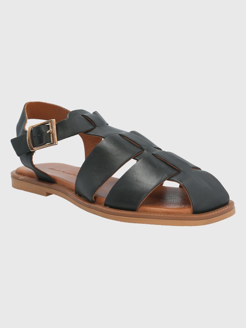 Sandalia Cuero Mujer Tresenda Negro