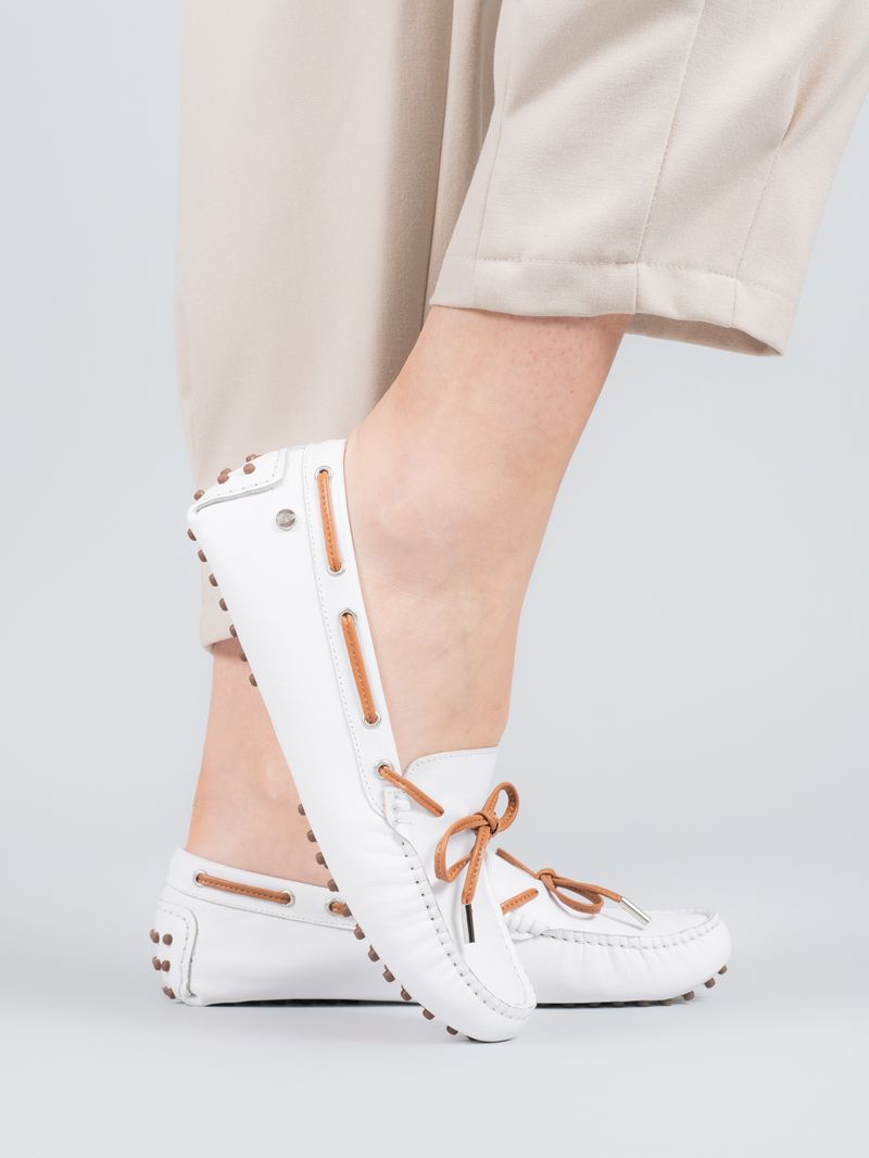 Mocasin Cuero Mujer Ribbon Blanco