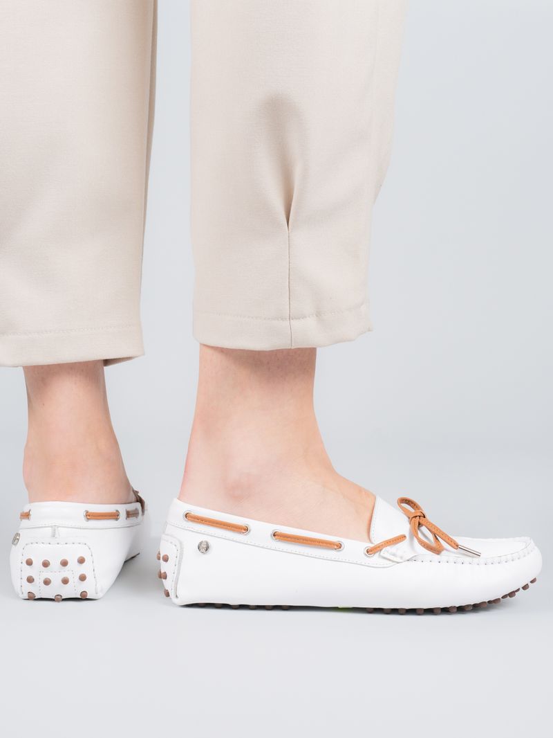 Mocasin Cuero Mujer Ribbon Blanco