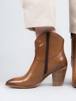 Botin Vaquero Cuero Mujer Vanna Café Claro