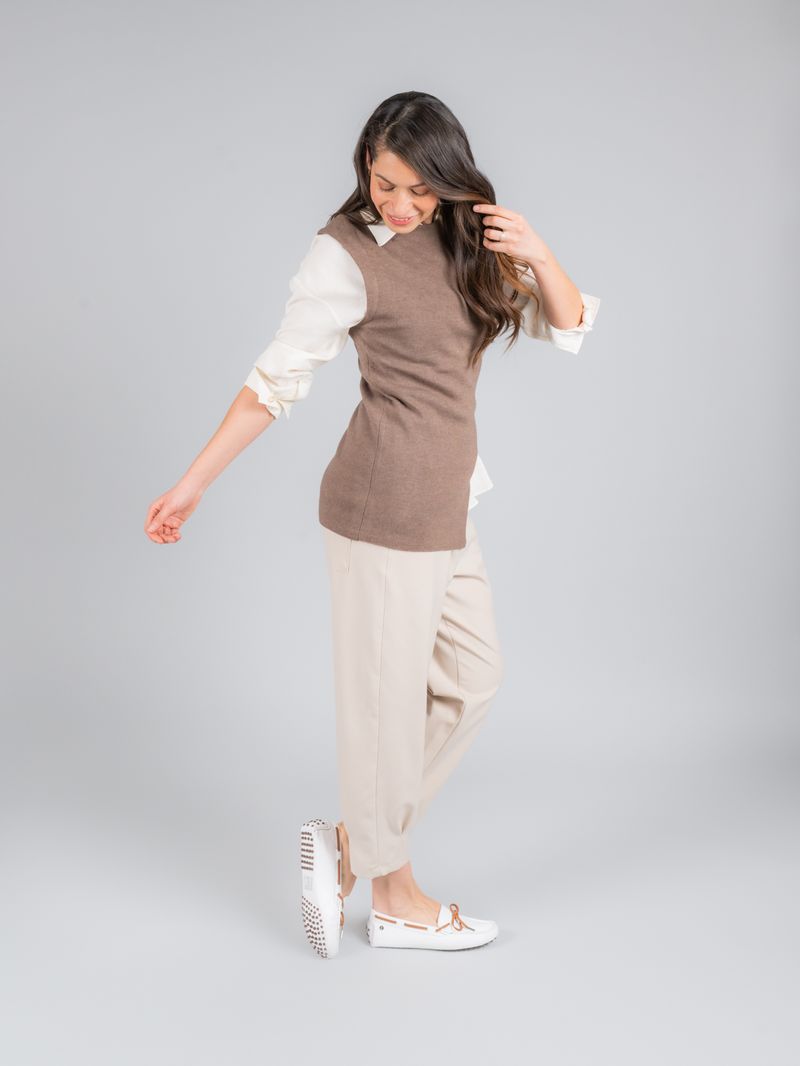 Mocasin Cuero Mujer Ribbon Blanco