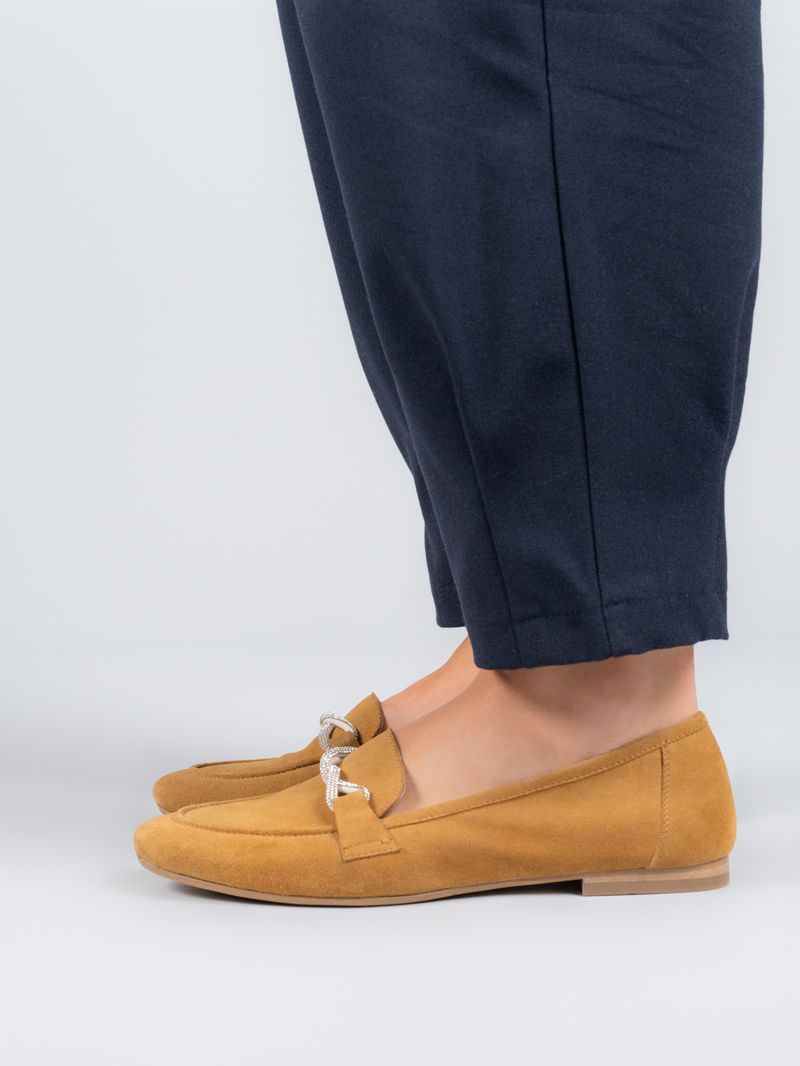 Mocasin Cuero Mujer Dinnat Café Claro