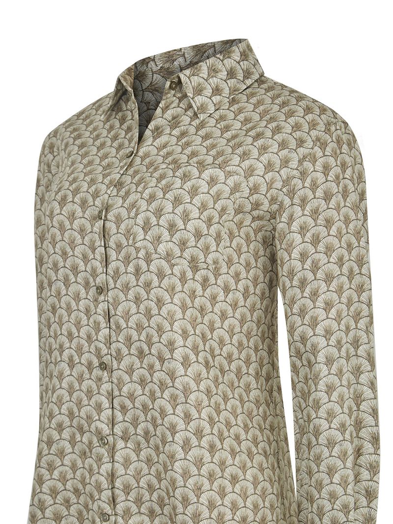 Blusa Lino Orgánico Mujer Lirioprint Verde Musgo Rockford