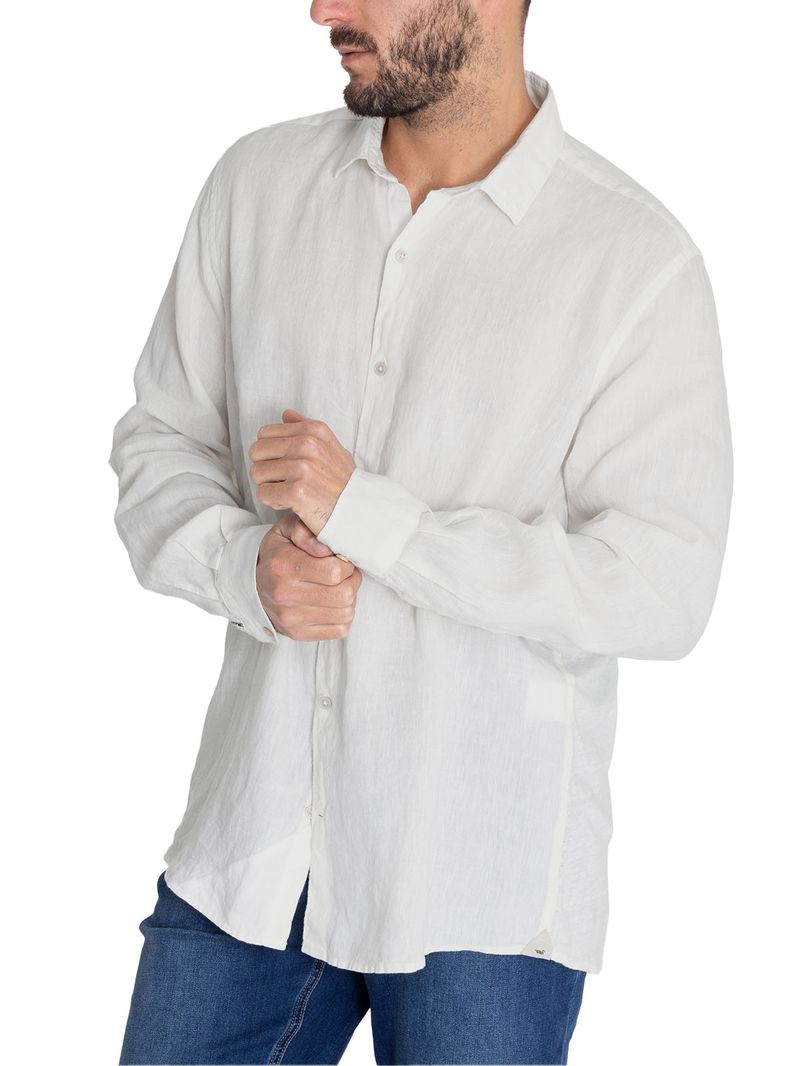 Camisa Lino Orgánico Hombre Linenpro Blanco Rockford