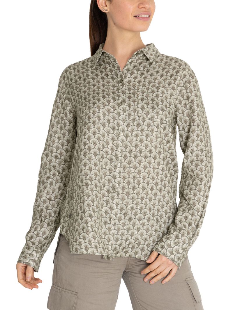 Blusa Lino Orgánico Mujer Lirioprint Verde Musgo Rockford