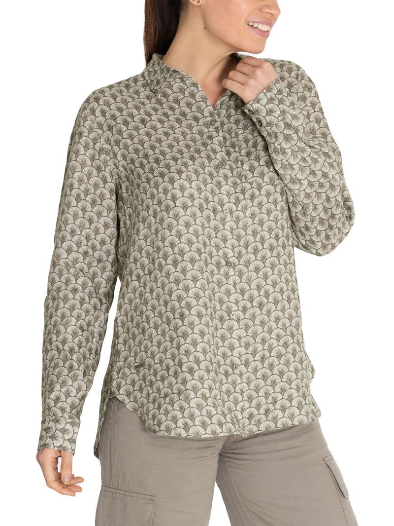 Blusa Lino Orgánico Mujer Lirioprint Verde Musgo Rockford