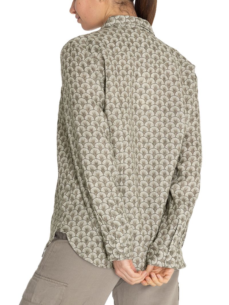 Blusa Lino Orgánico Mujer Lirioprint Verde Musgo Rockford