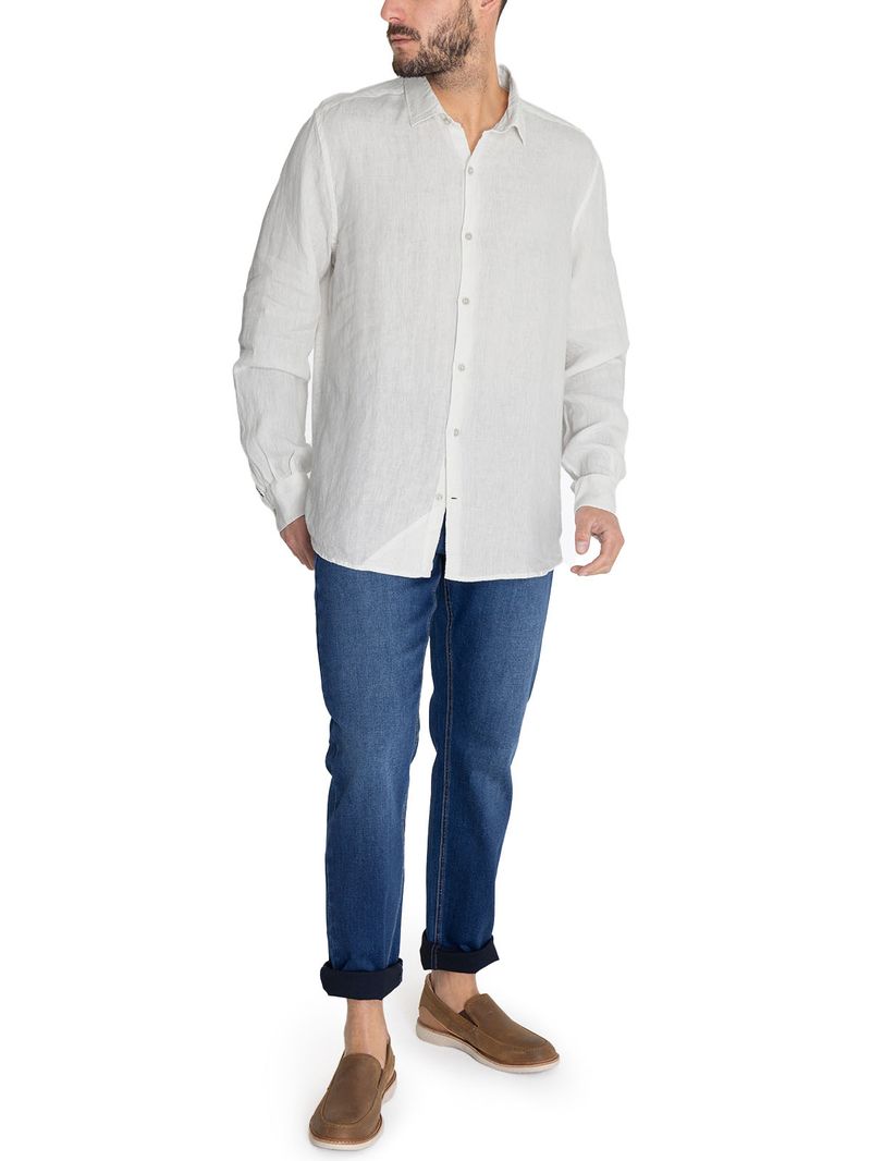 Camisa Lino Orgánico Hombre Linenpro Blanco Rockford