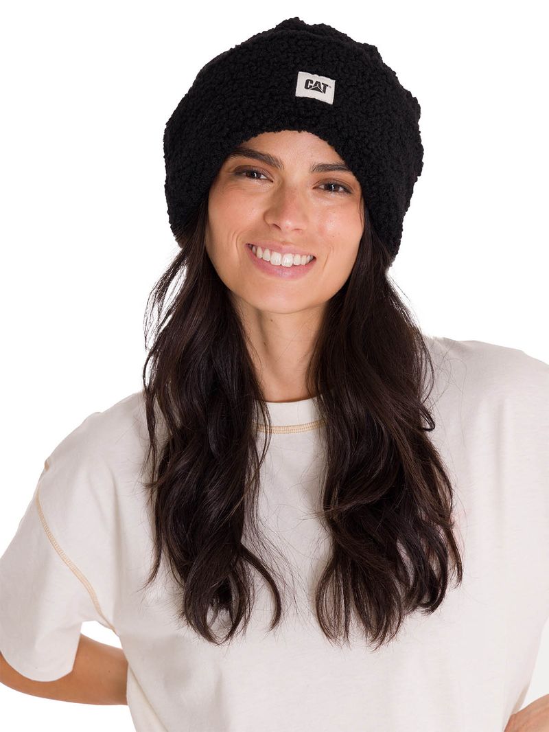 Gorro-En-Punto-Unisex-Cuffed-Sherpa-Knit-Hat-Negro-Cat